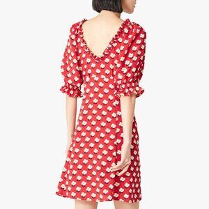 Kate Spade Block Flower Fluid Floral Puff Smocked Ruffle Sleeve Mini Dress Sz 4